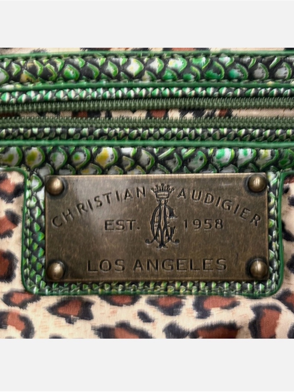 RARE Christian Audigier Emerald Metallic Snakeskin Tote Bag Rhinestone Y2K - Picture 8 of 8